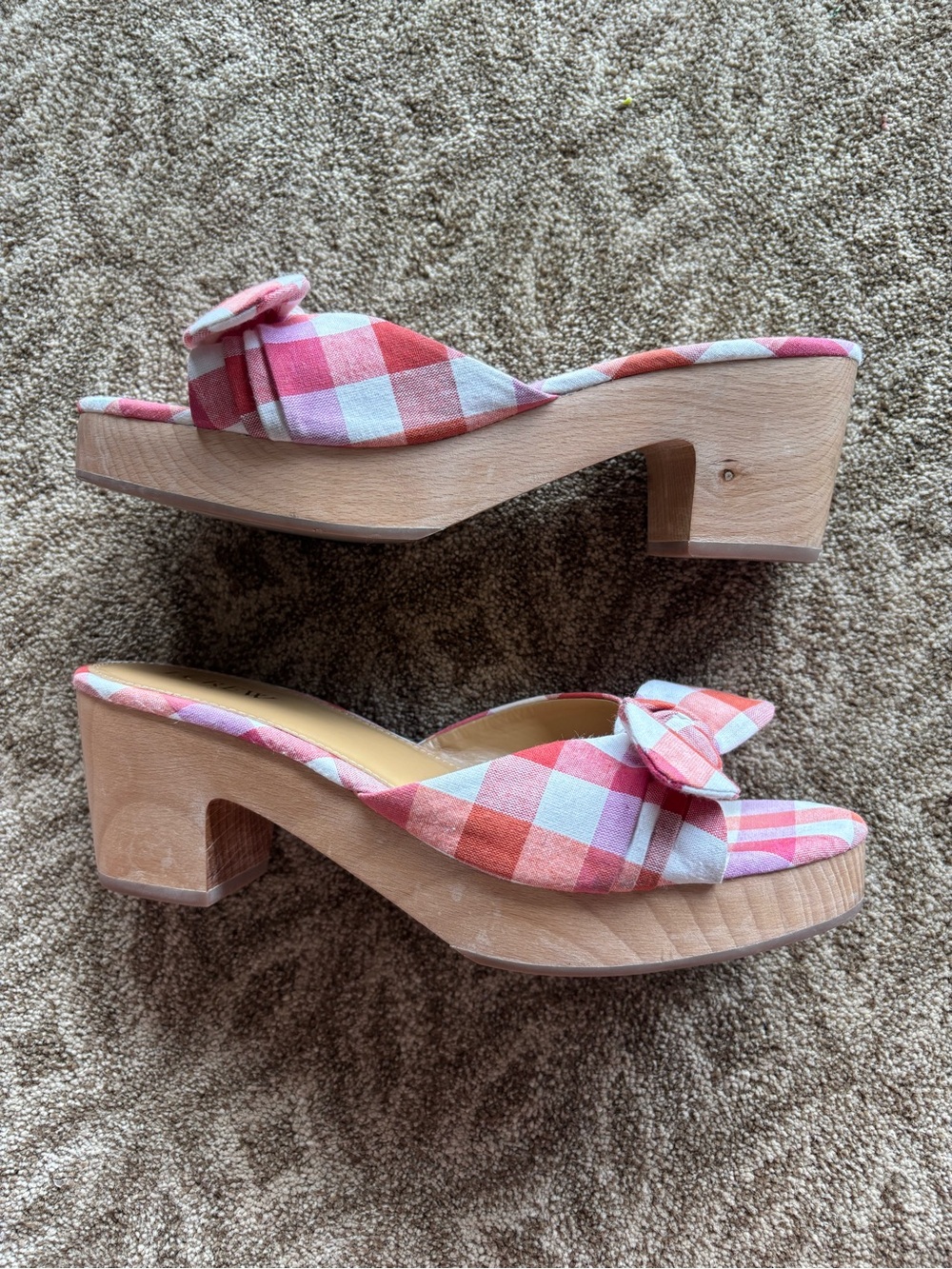 J. Crew Pink & Coral Gingham Knot Mules - Picture 4 of 10